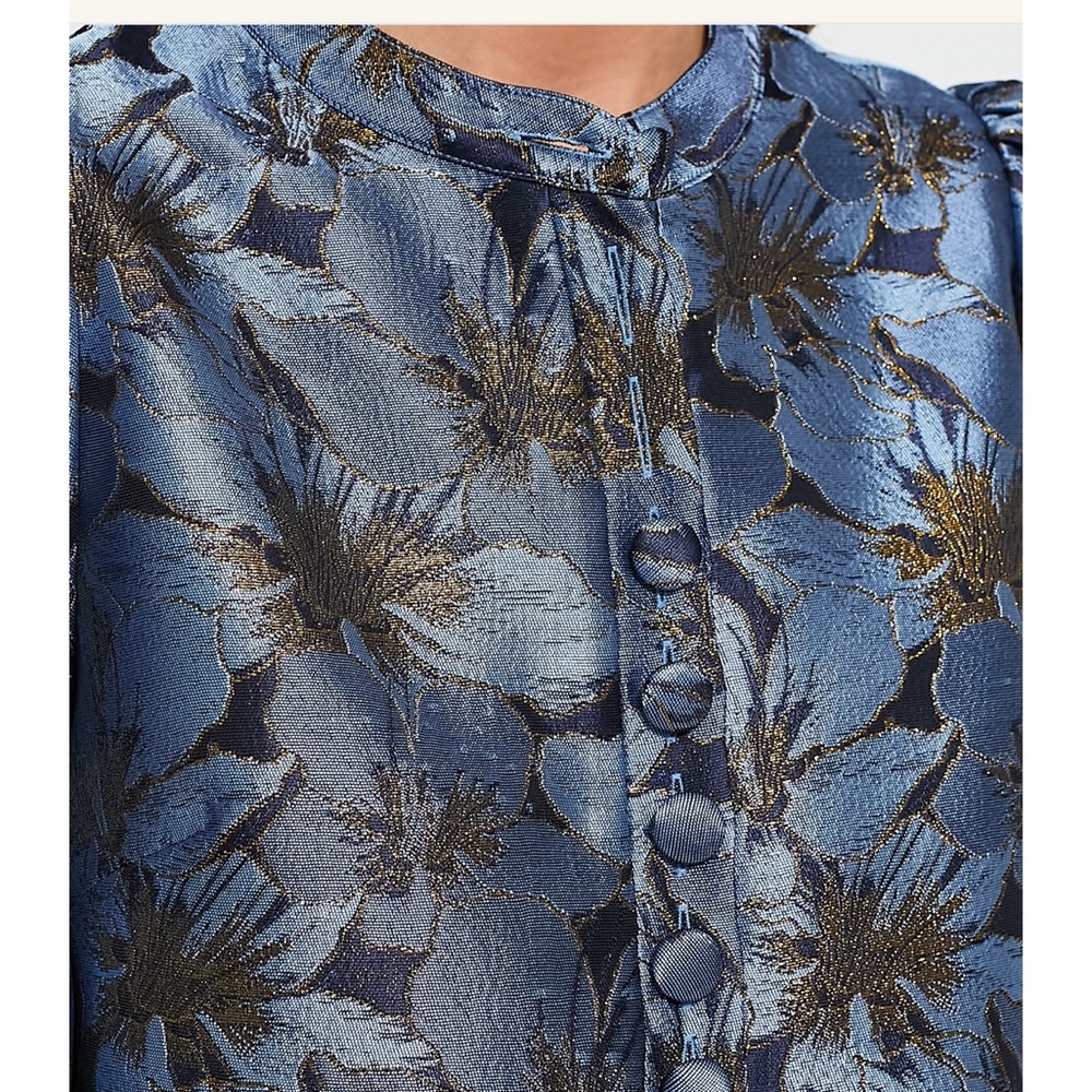 Tuckernuck Blue and Black Floral Jacquard Puff-Sleeve Shift Dress - Picture 5 of 13